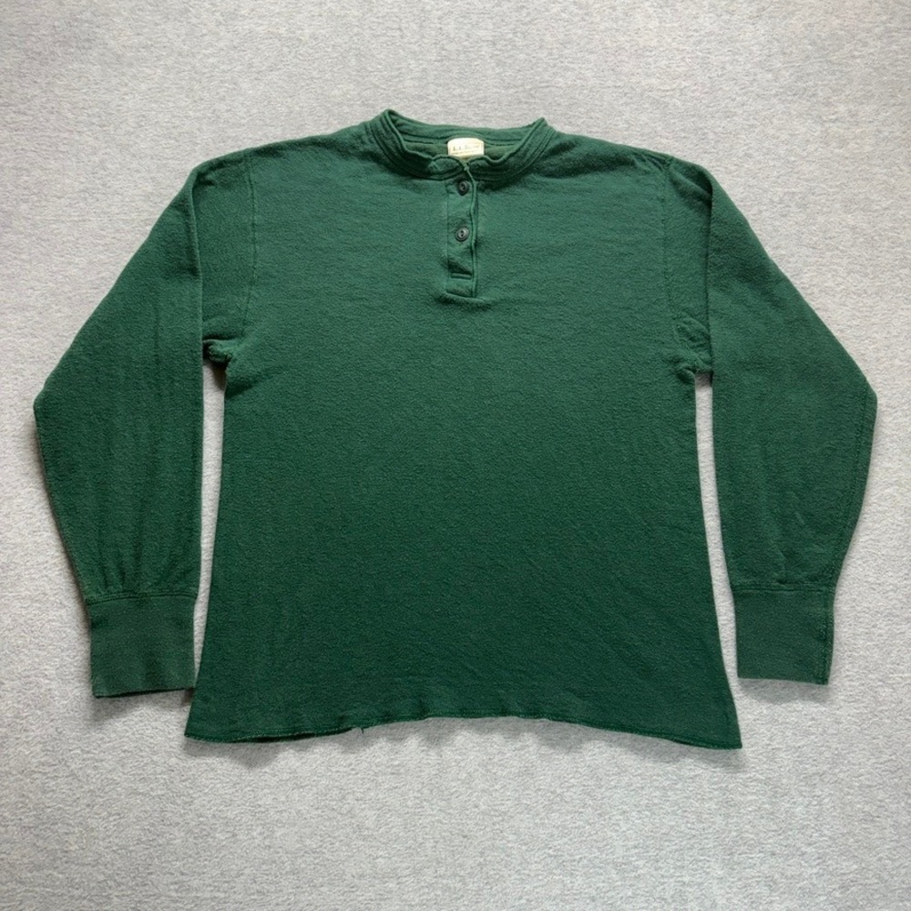 Vintage LL Bean River Drivers Shirt Womens Medium Green Wool Blend Henley